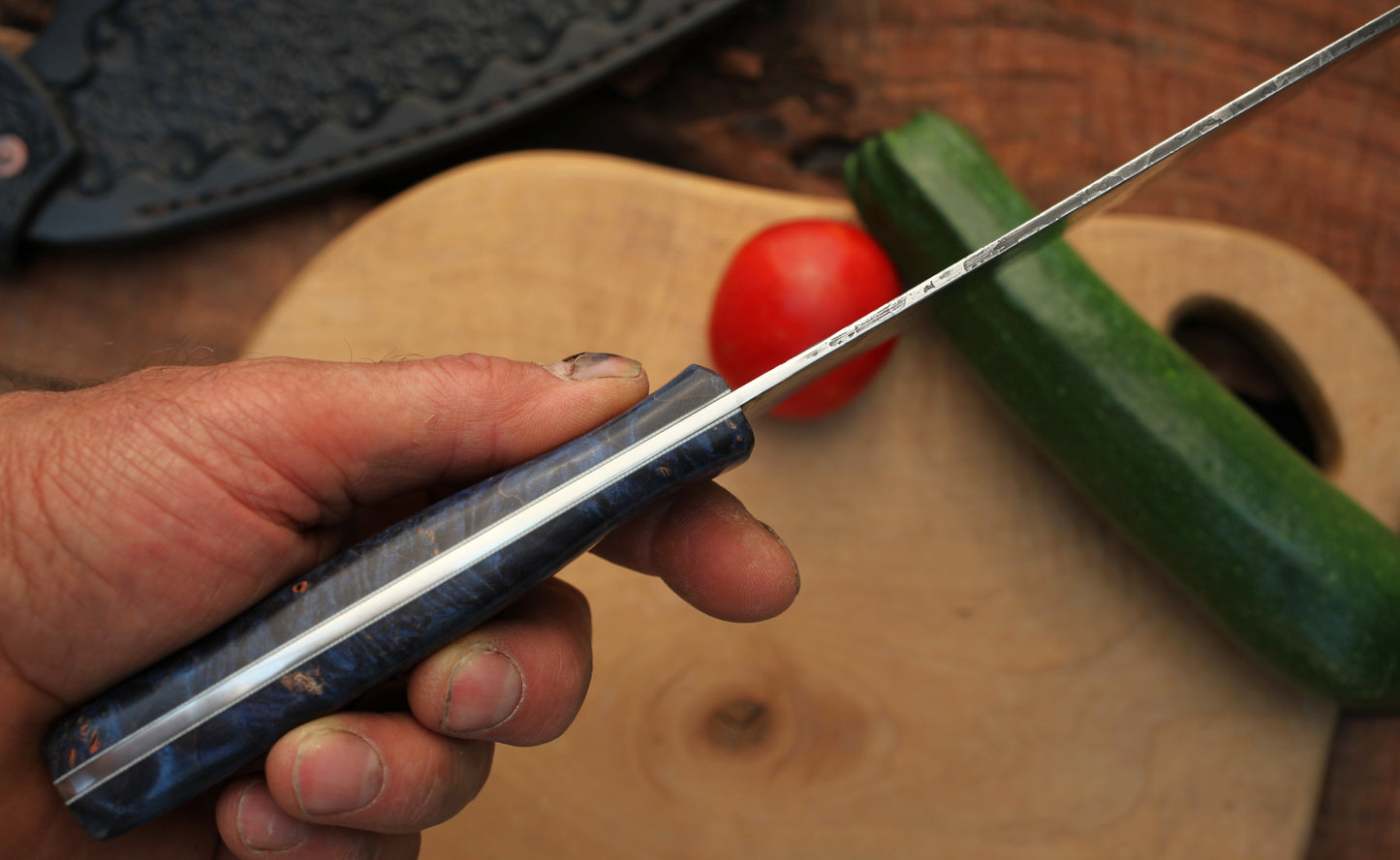 7.5 inch Camp/chef knife, blue maple burl