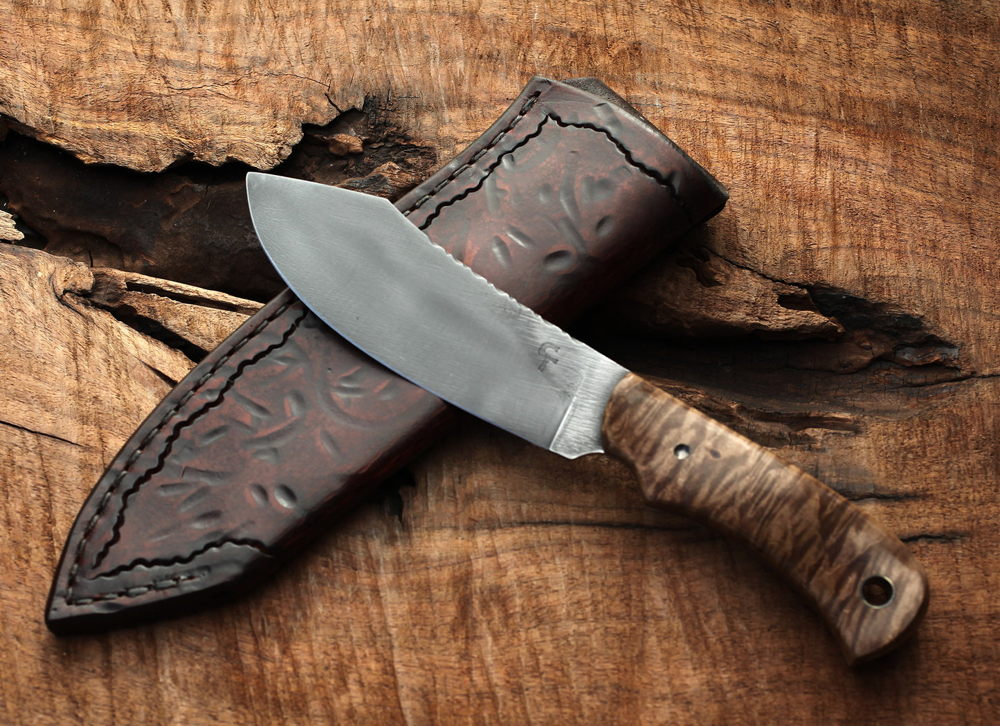 Nessmuk hunting knife, figured maple