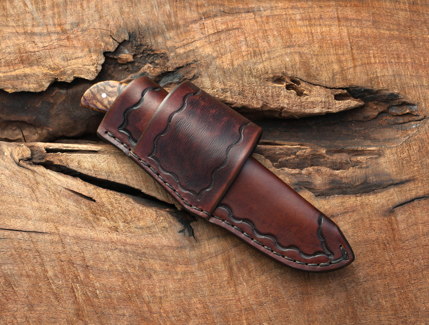 Handcrafted Bird and Trout knife, spalted aspen