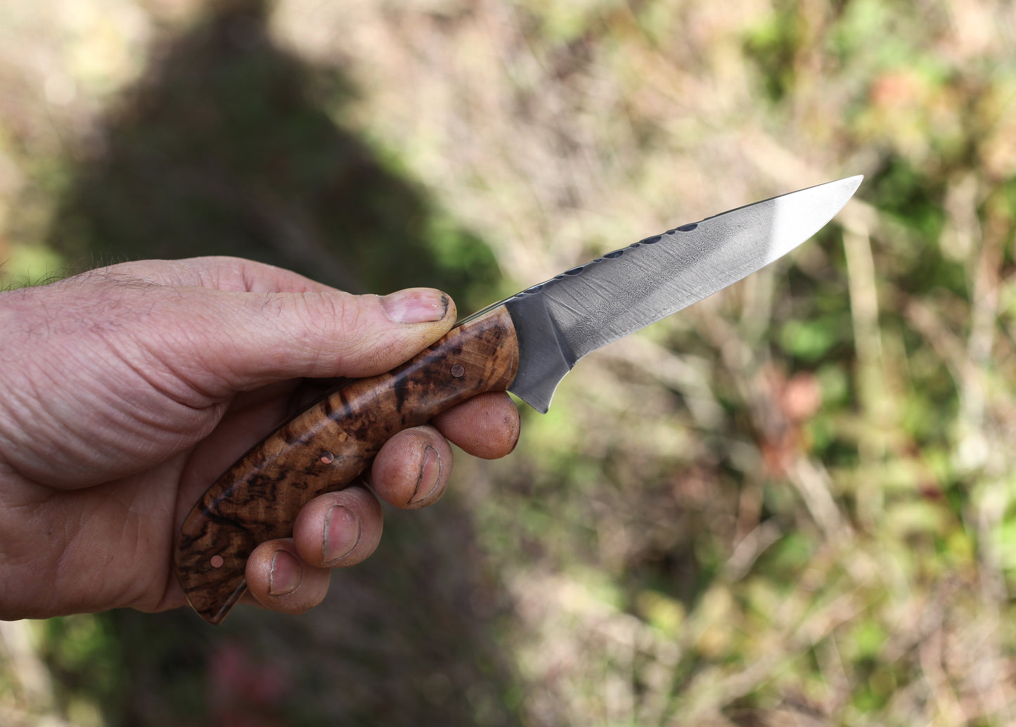Handcrafted Bird and Trout knife, spalted aspen