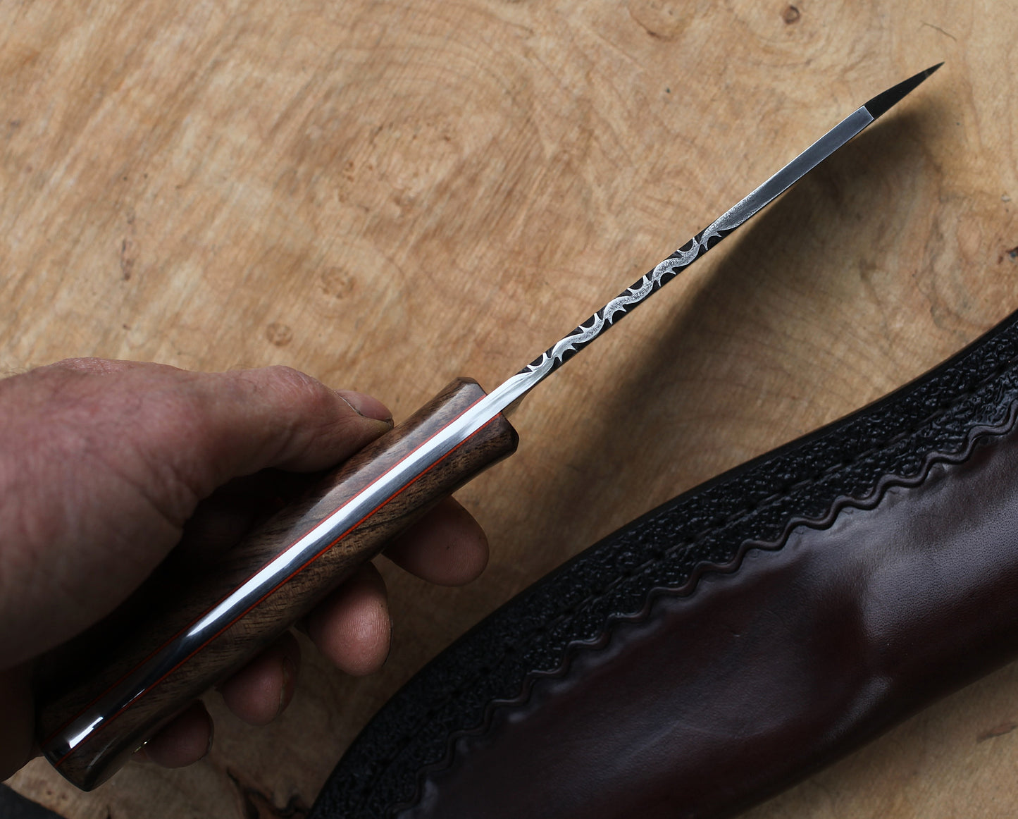 Custom spay point Camp knife, walnut