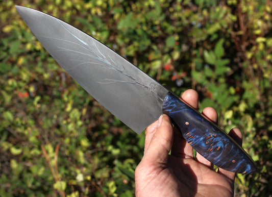 7.5 inch Chefs Knife, blue maple burl