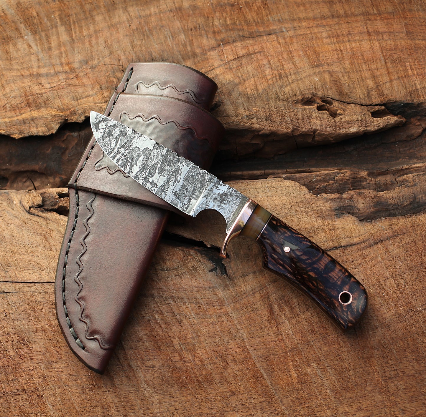 Custom Drop point Hunter, leopard wood