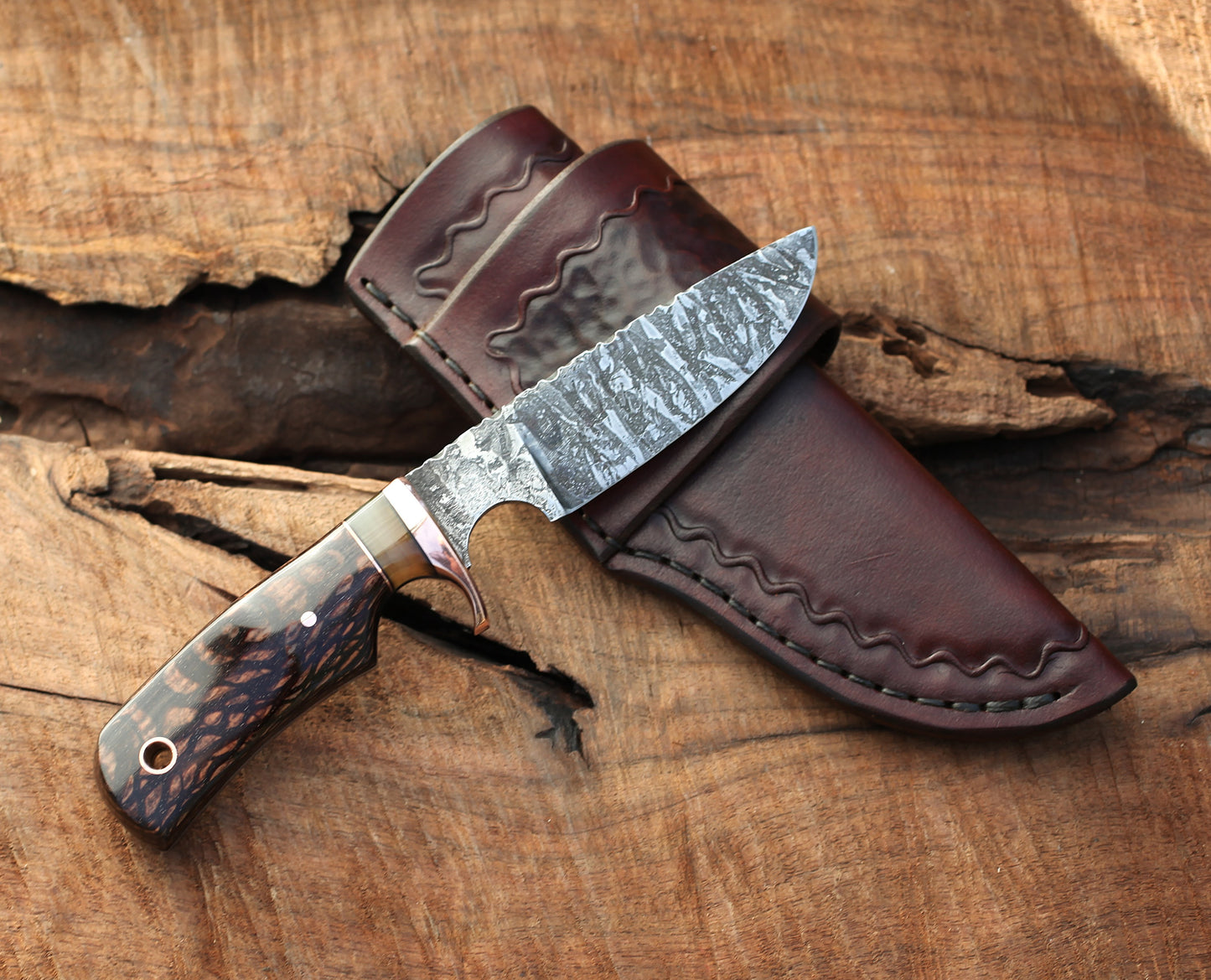 Custom Drop point Hunter, leopard wood