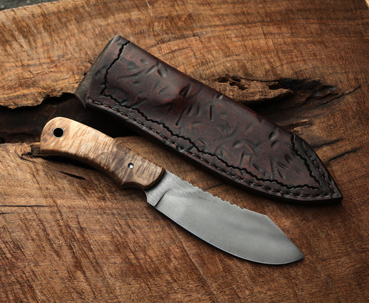 Nessmuk hunting knife, figured maple