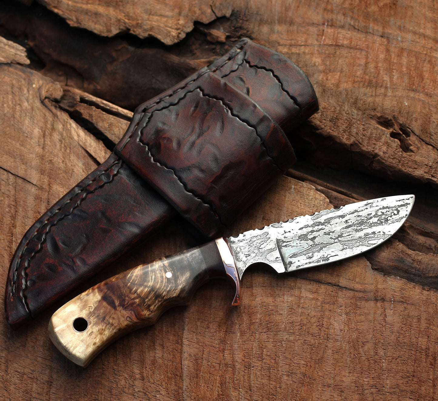 Custom Drop Point, fancy box elder