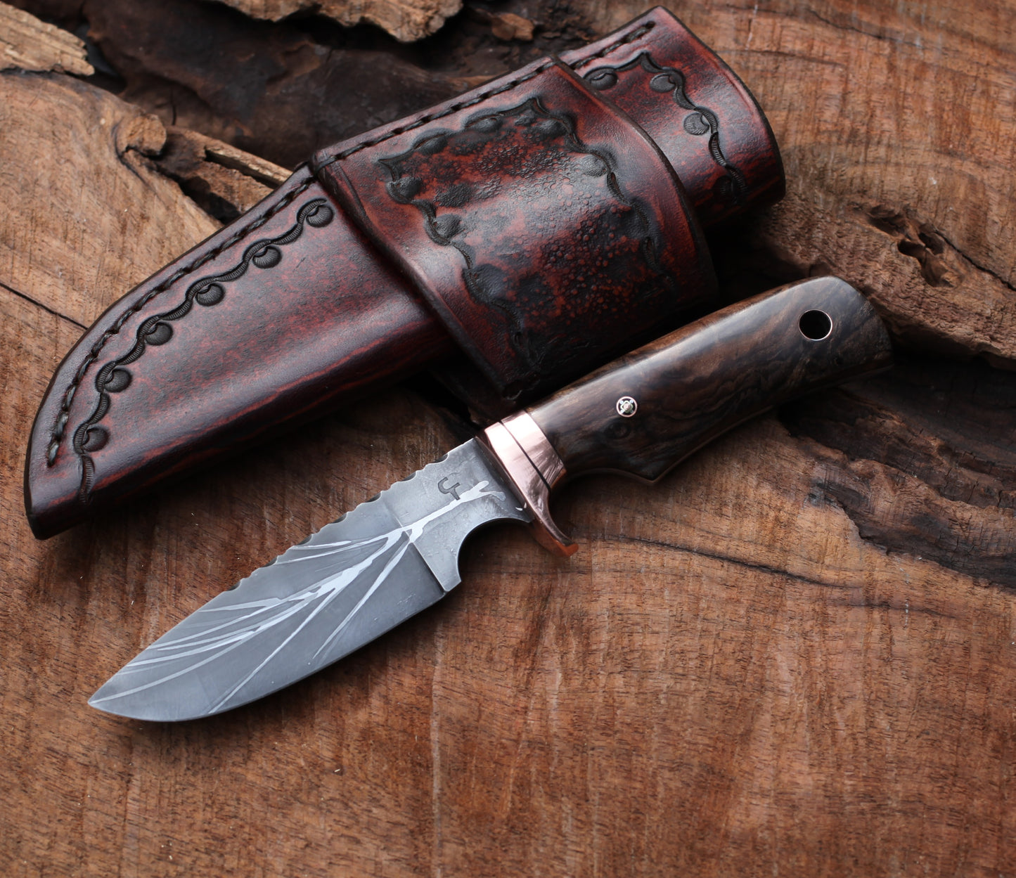 Custom Drop point hunter, redwood burl
