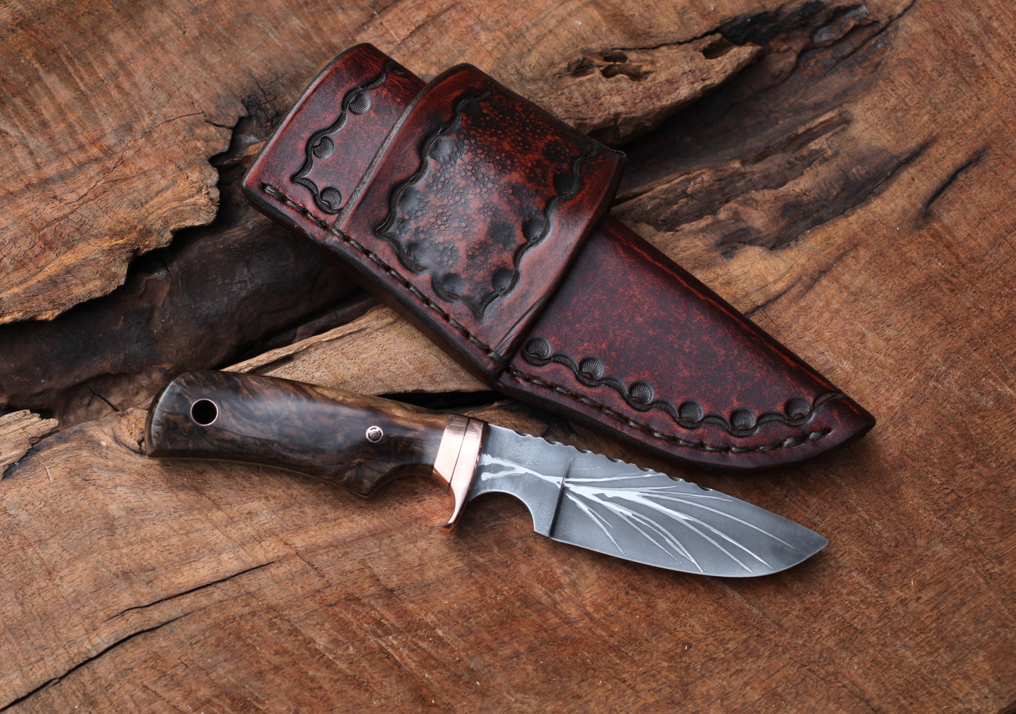 Custom Drop point hunter, redwood burl