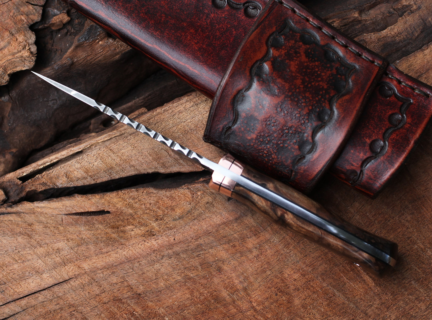 Custom Drop point hunter, redwood burl
