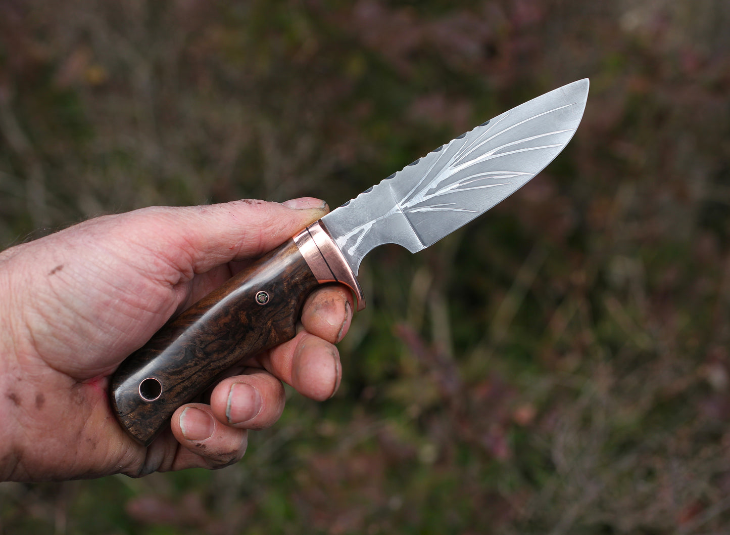 Custom Drop point hunter, redwood burl
