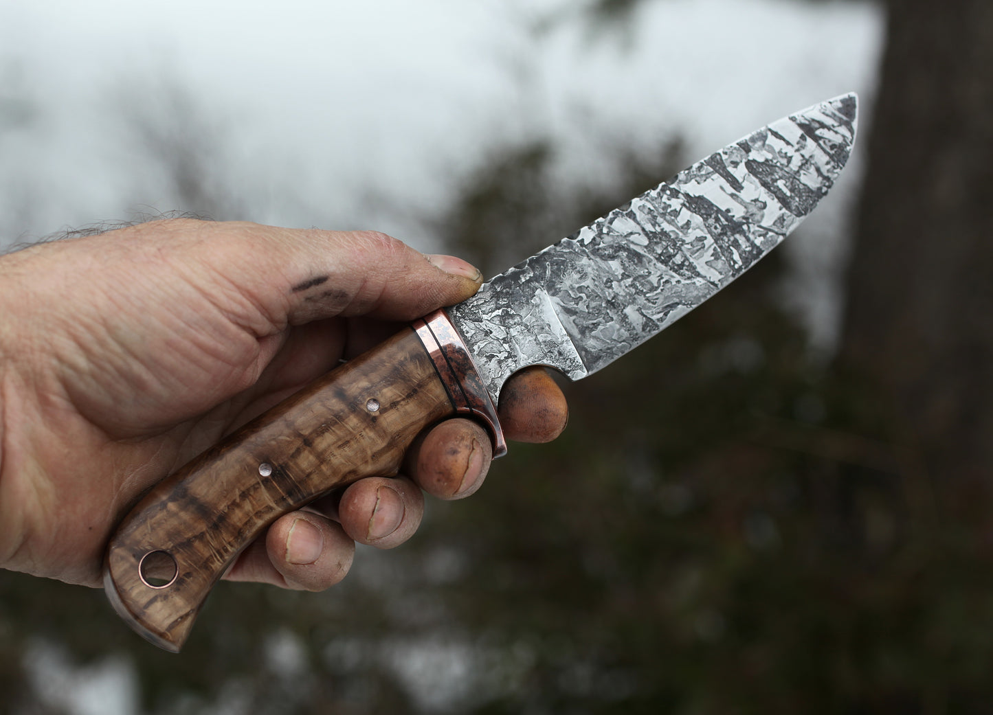 Large game Hunter/Camp knife, figured white oak