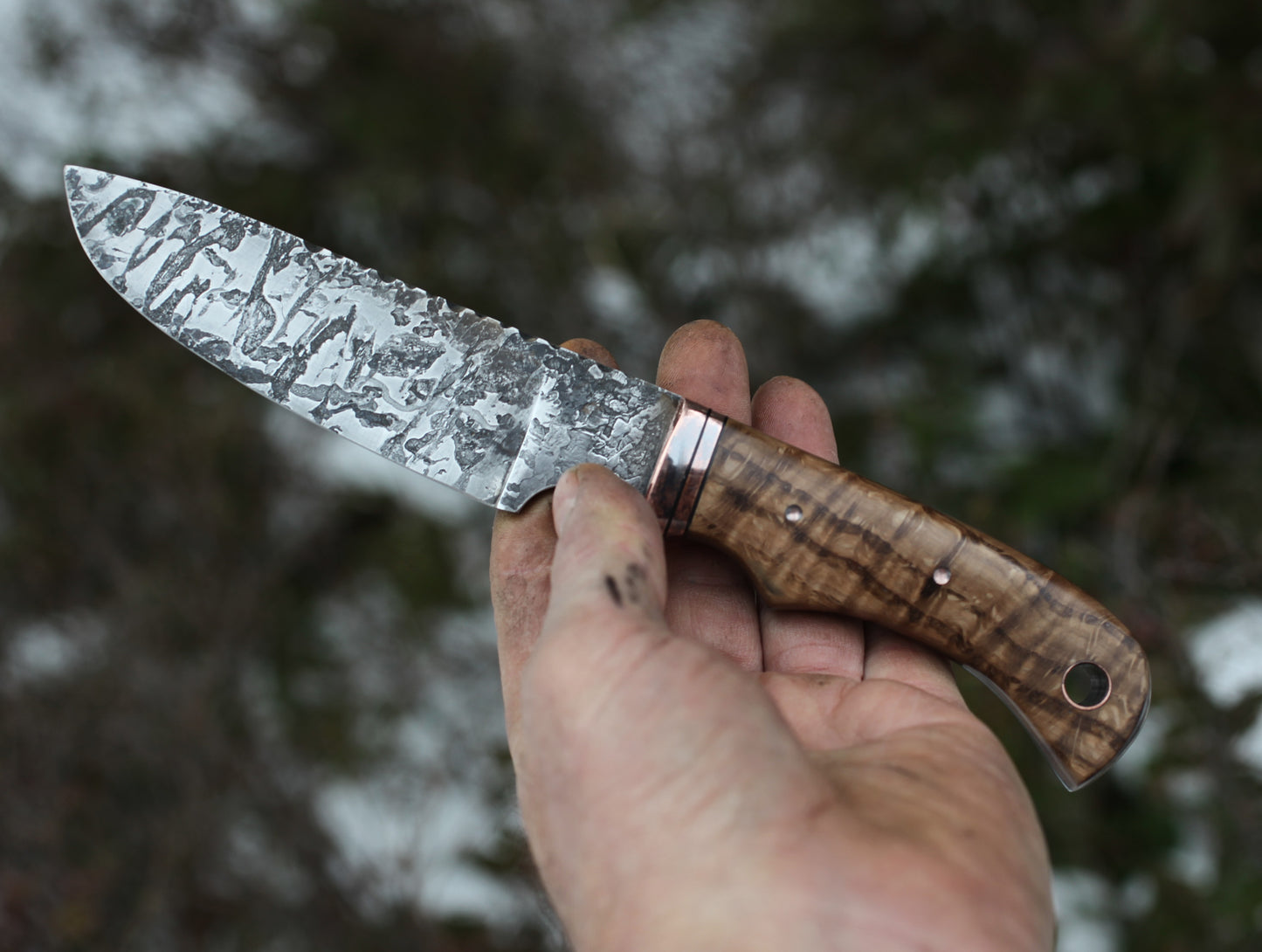 Large game Hunter/Camp knife, figured white oak