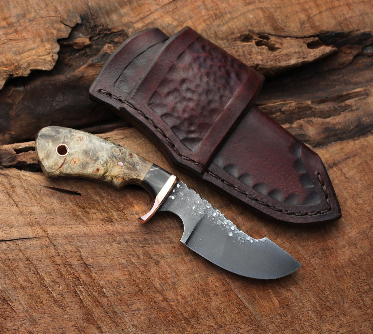 Modified Drop point hunter, buckeye burl