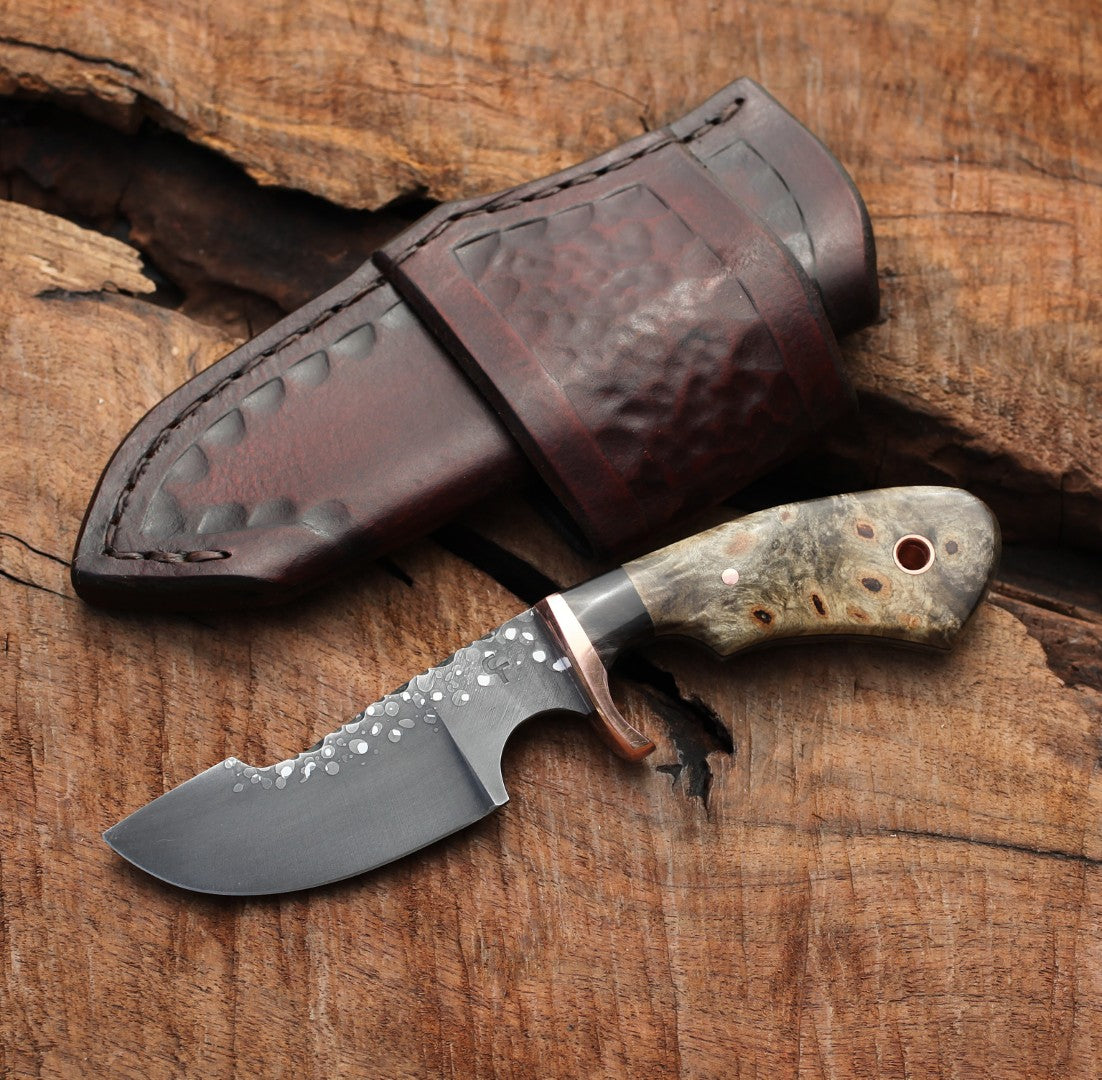 Modified Drop point hunter, buckeye burl