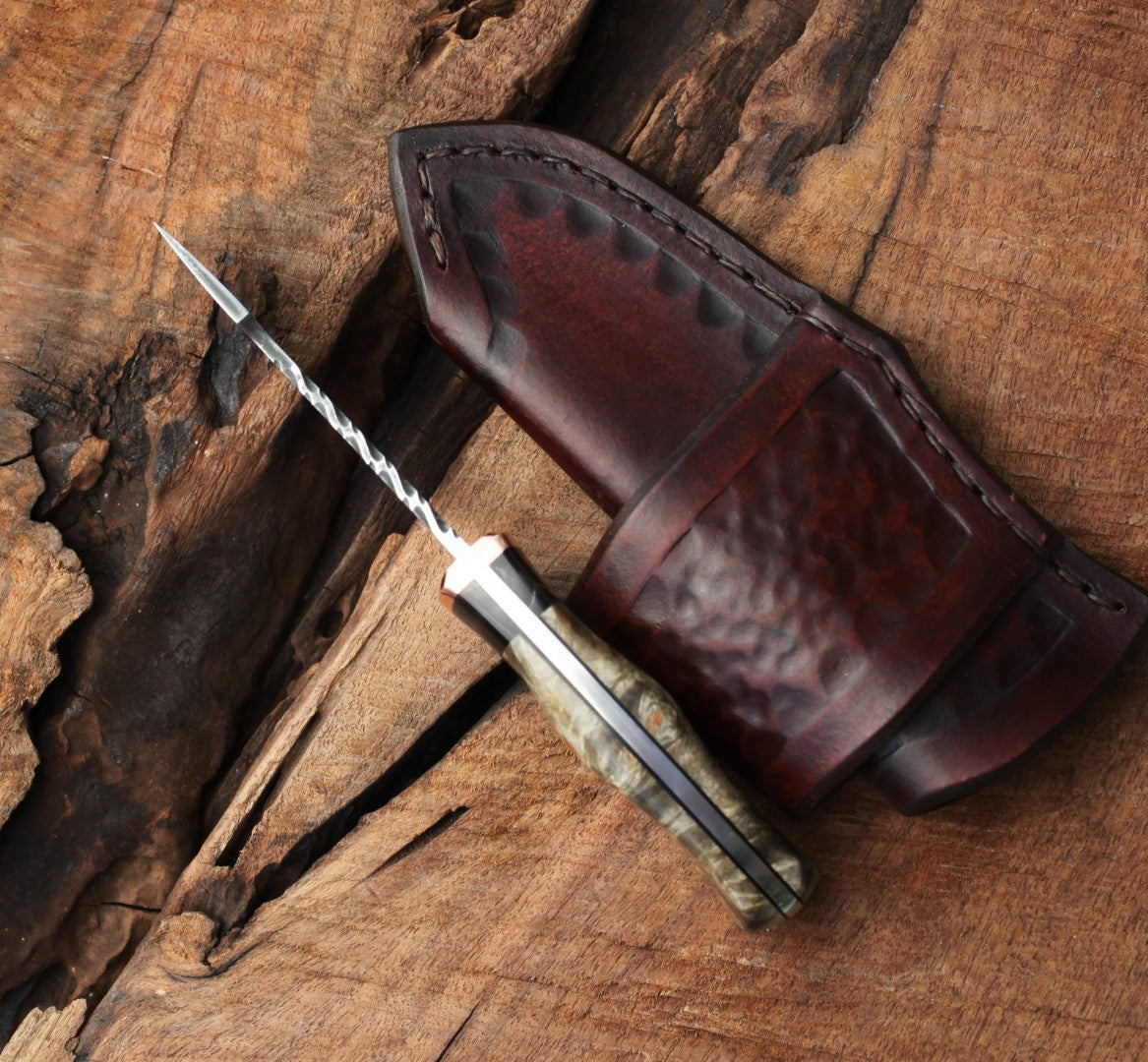 Modified Drop point hunter, buckeye burl