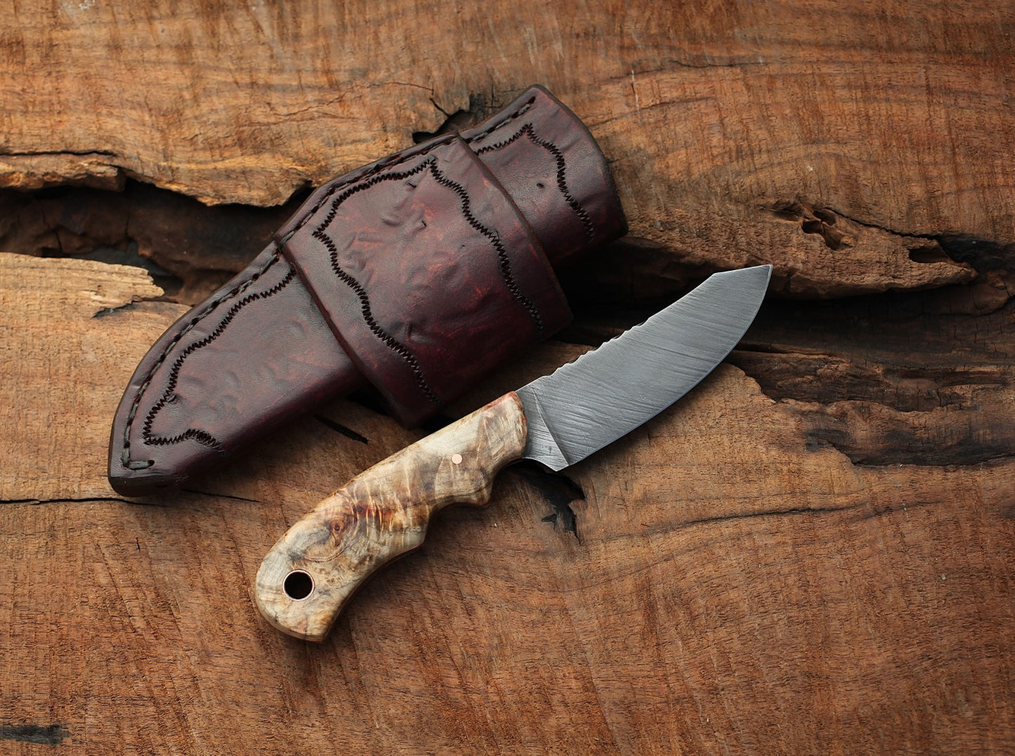 Spay point utility/hunting knife, box elder burl