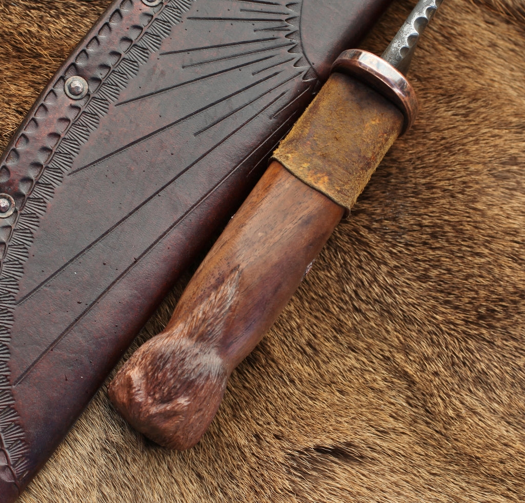 Mountain Bowie, carved walnut Mountain Man