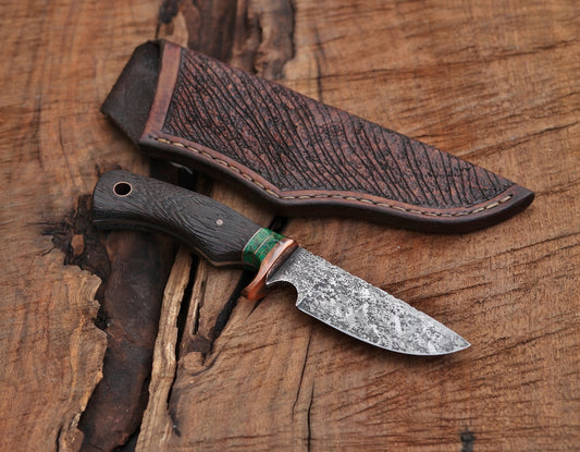 Custom drop point hunter, jade and wenge wood