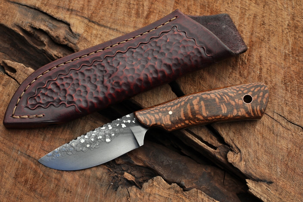 Guardless drop point hunting knife - leopard wood