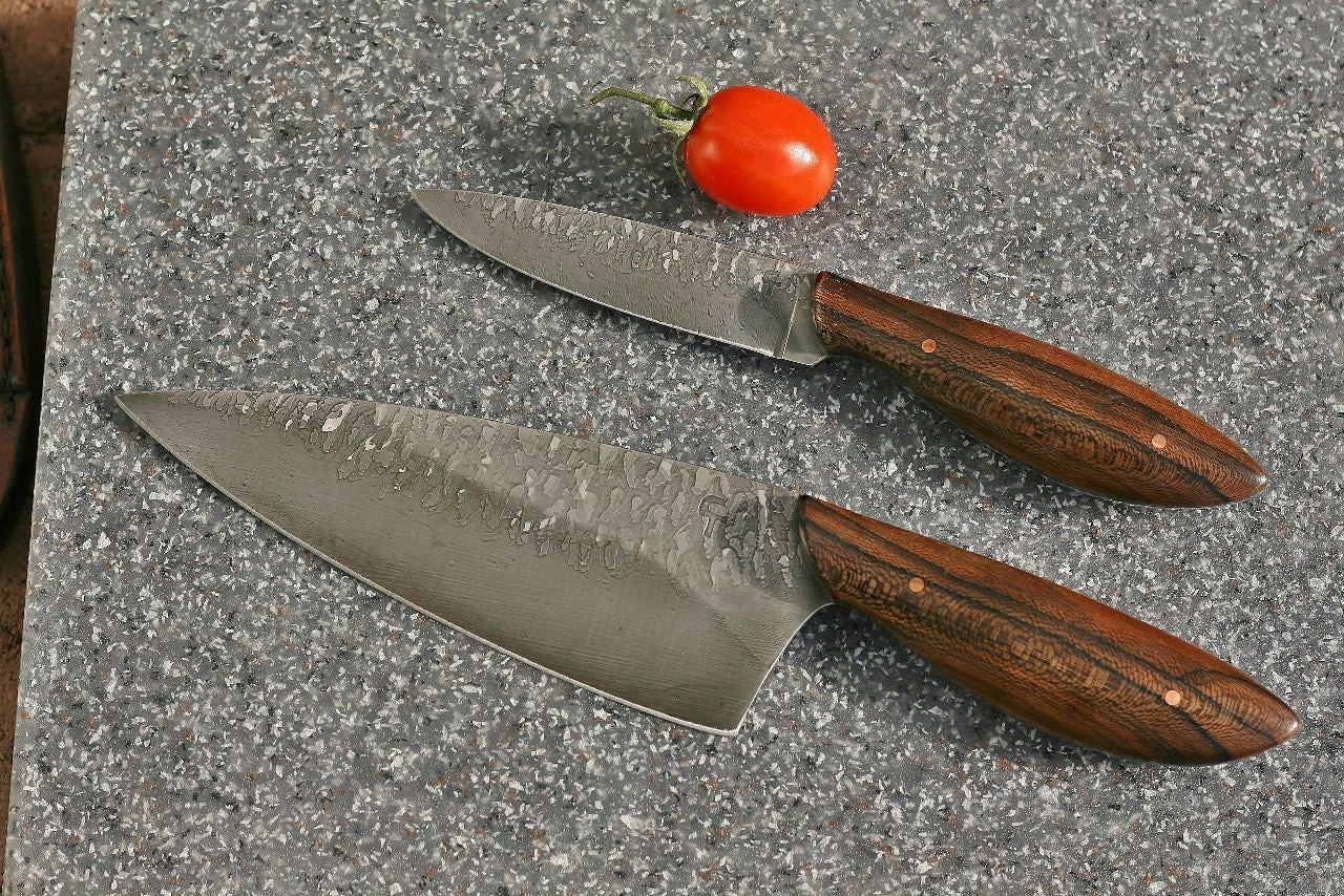 Custom Chefs set in leather, ziricote wood