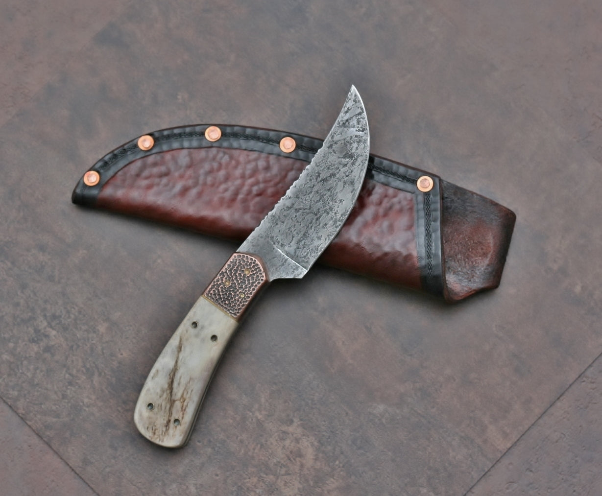 Upswept Skinner Knife, Hammered Copper