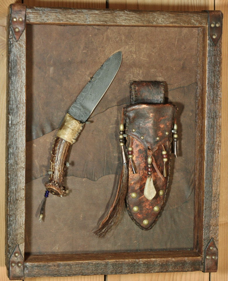 1800's Damascus Hunter in rawhide