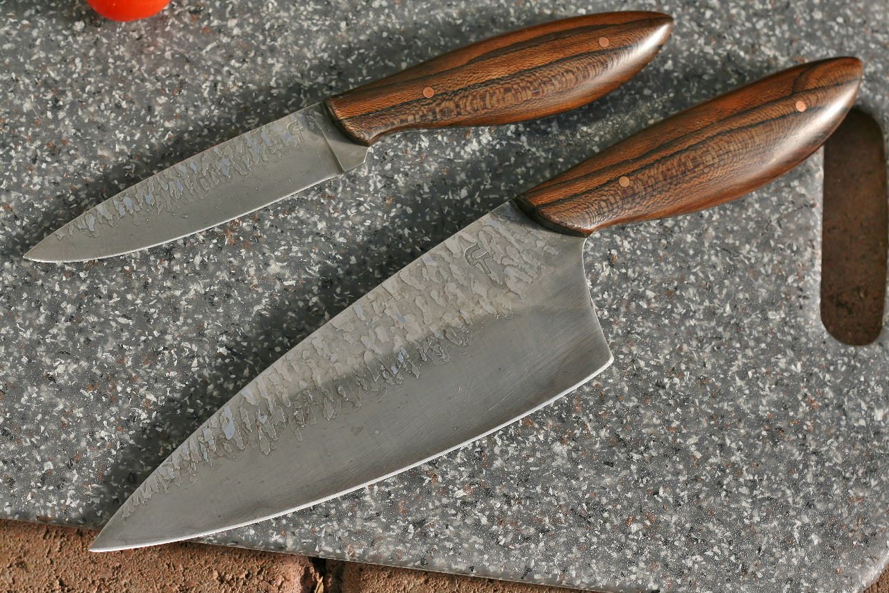 Custom Chefs set in leather, ziricote wood