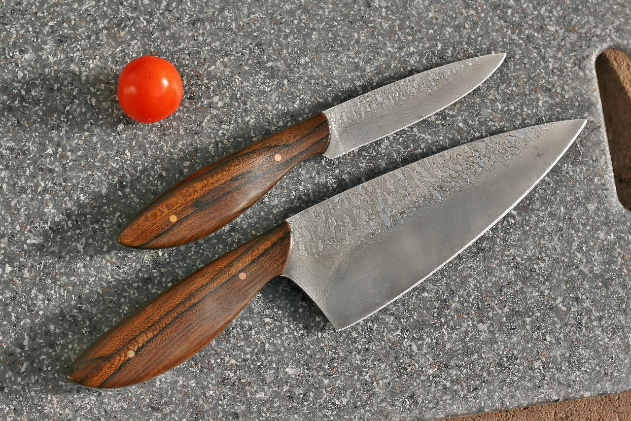 Custom Chefs set in leather, ziricote wood