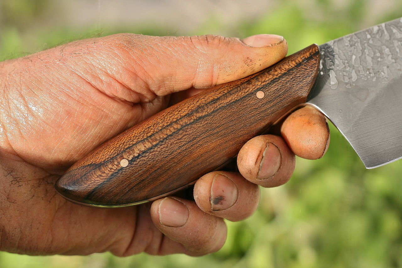 Custom Chefs set in leather, ziricote wood