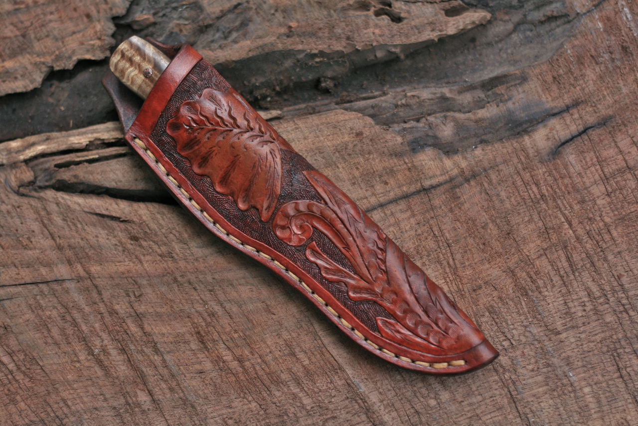 Etched hunter with spalted fiddleback maple.