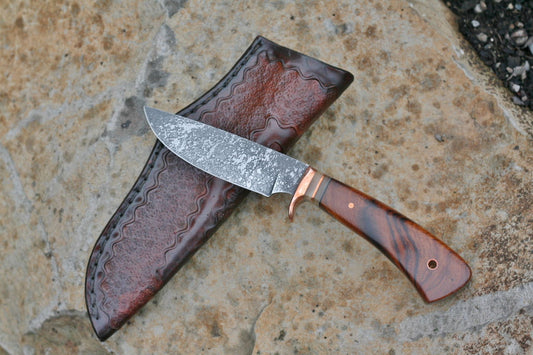 Custom drop point hunting knife, ironwood