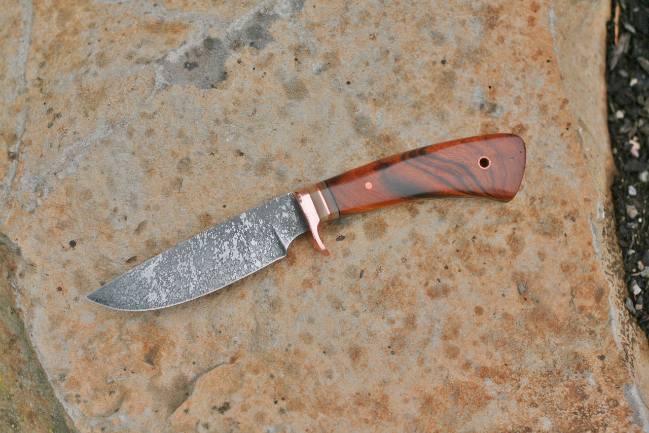 Custom drop point hunting knife, ironwood