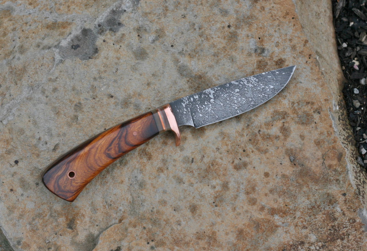 Custom drop point hunting knife, ironwood