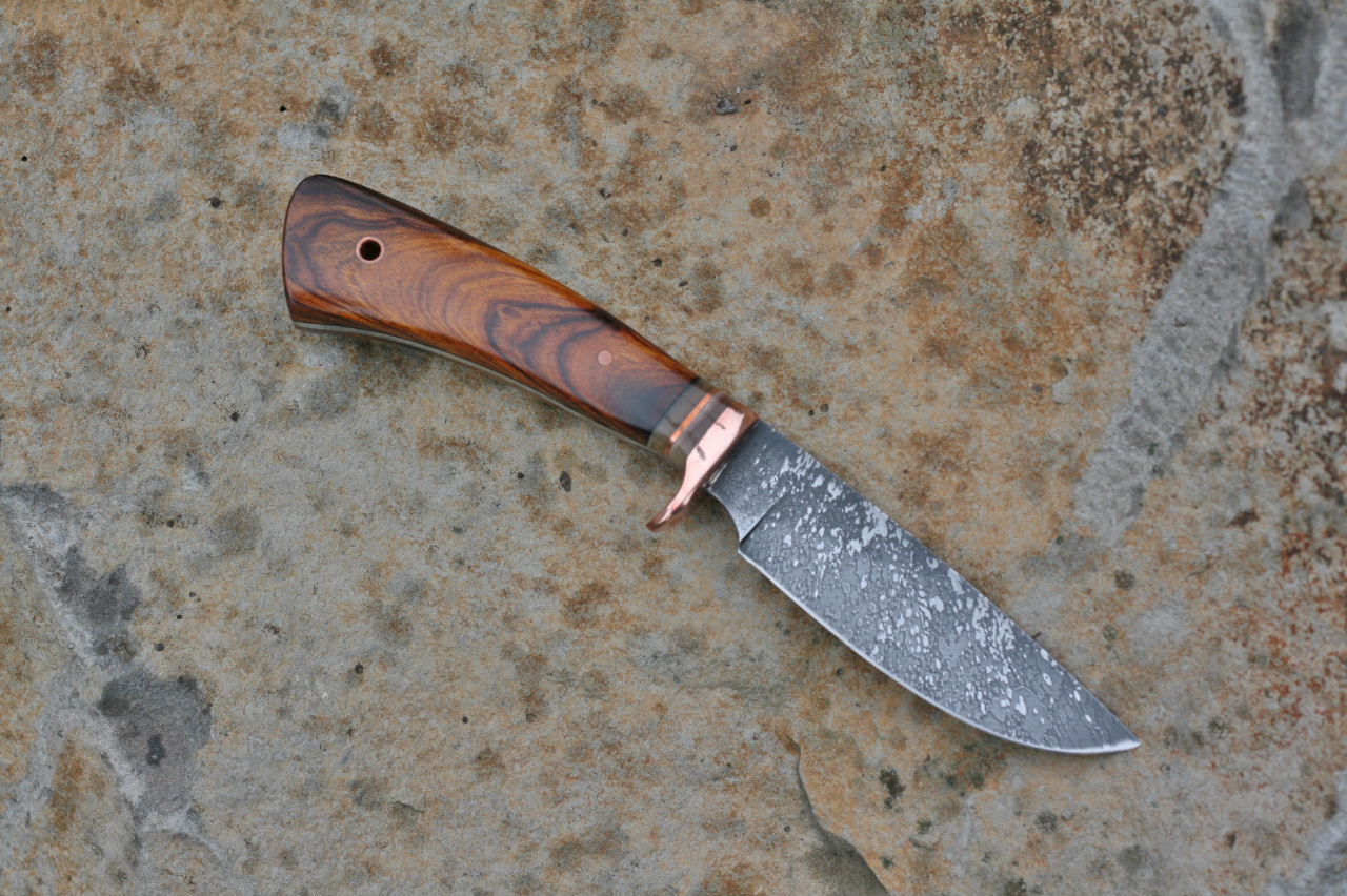 Custom drop point hunting knife, ironwood