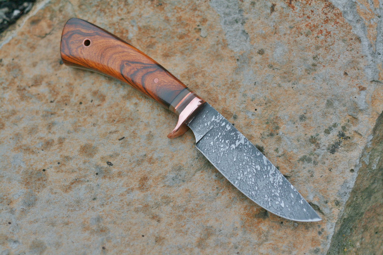 Custom drop point hunting knife, ironwood