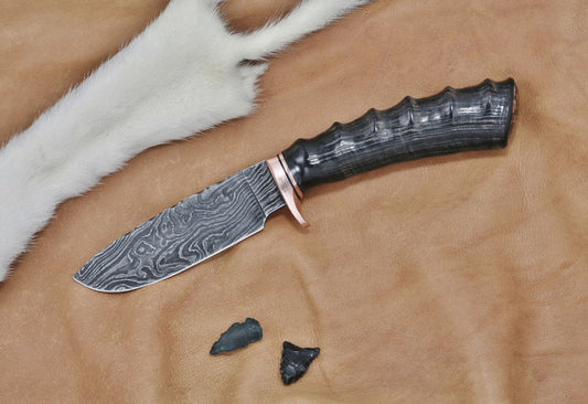 African Horn Damascus Hunting Knife