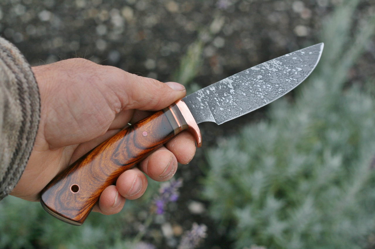 Custom drop point hunting knife, ironwood