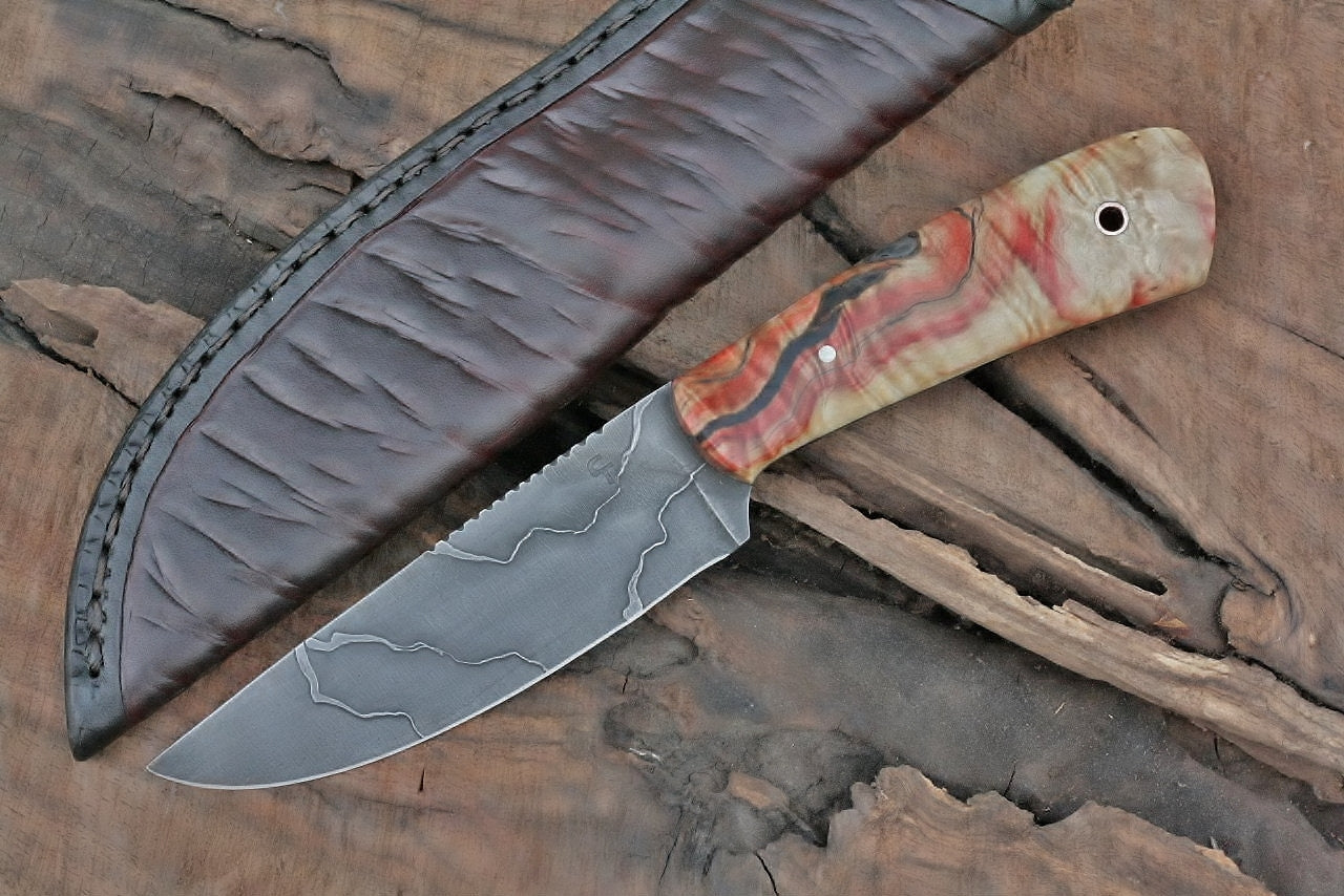 Custom hunter utility knife, box elder