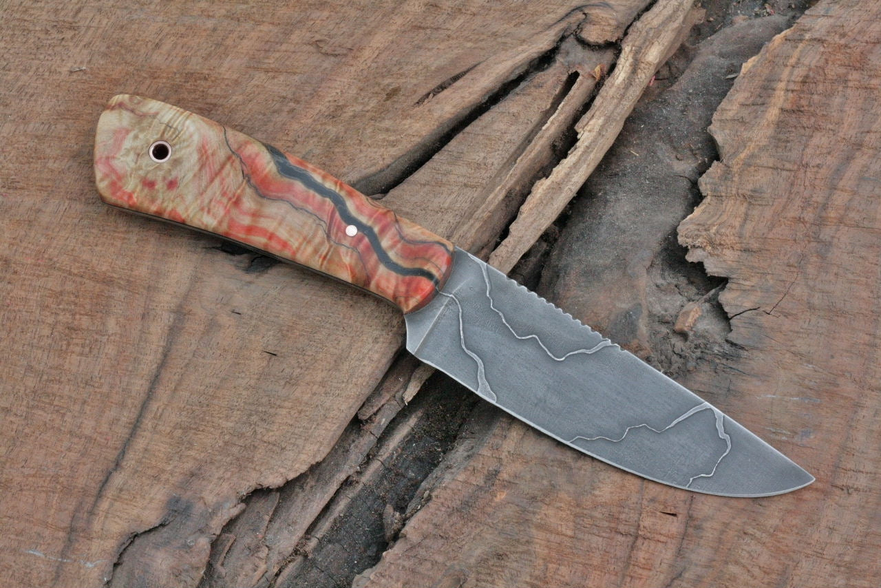 Custom hunter utility knife, box elder