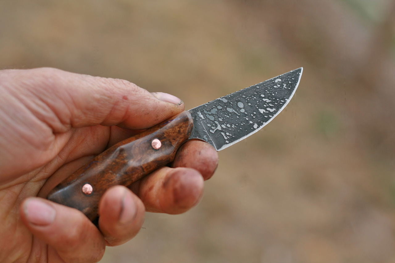 Custom neck knife, ironwood burl