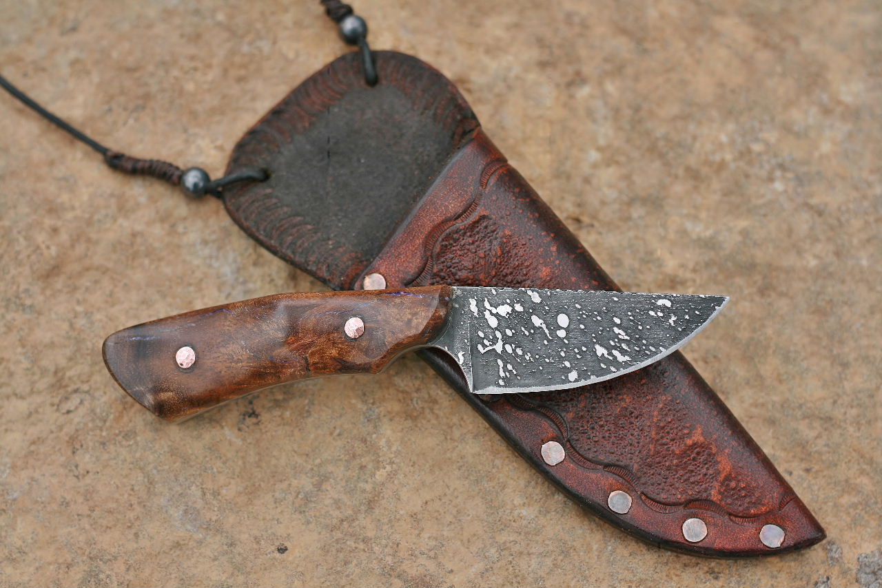 Custom neck knife, ironwood burl