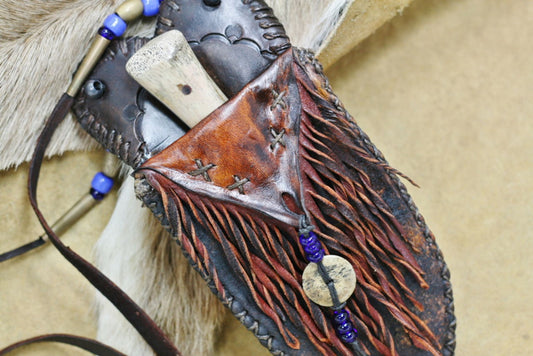 Bison Bone Neck Knife in rawhide