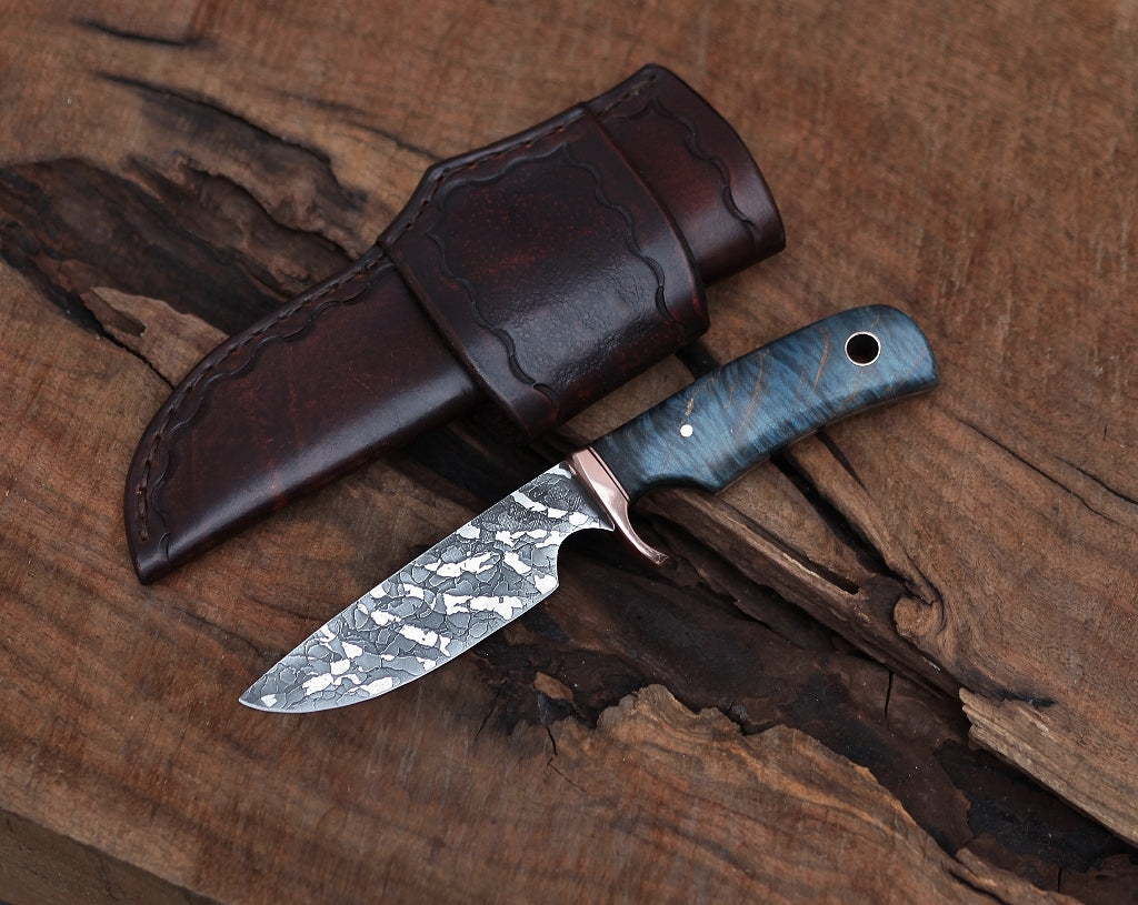 Custom drop point hunter, blue maple