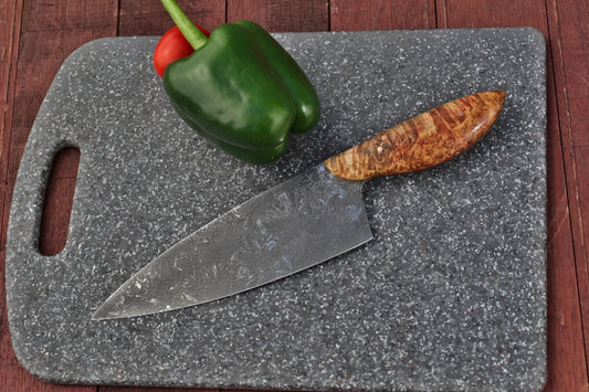 Custom 7 inch chefs knife, super fancy box elder wood