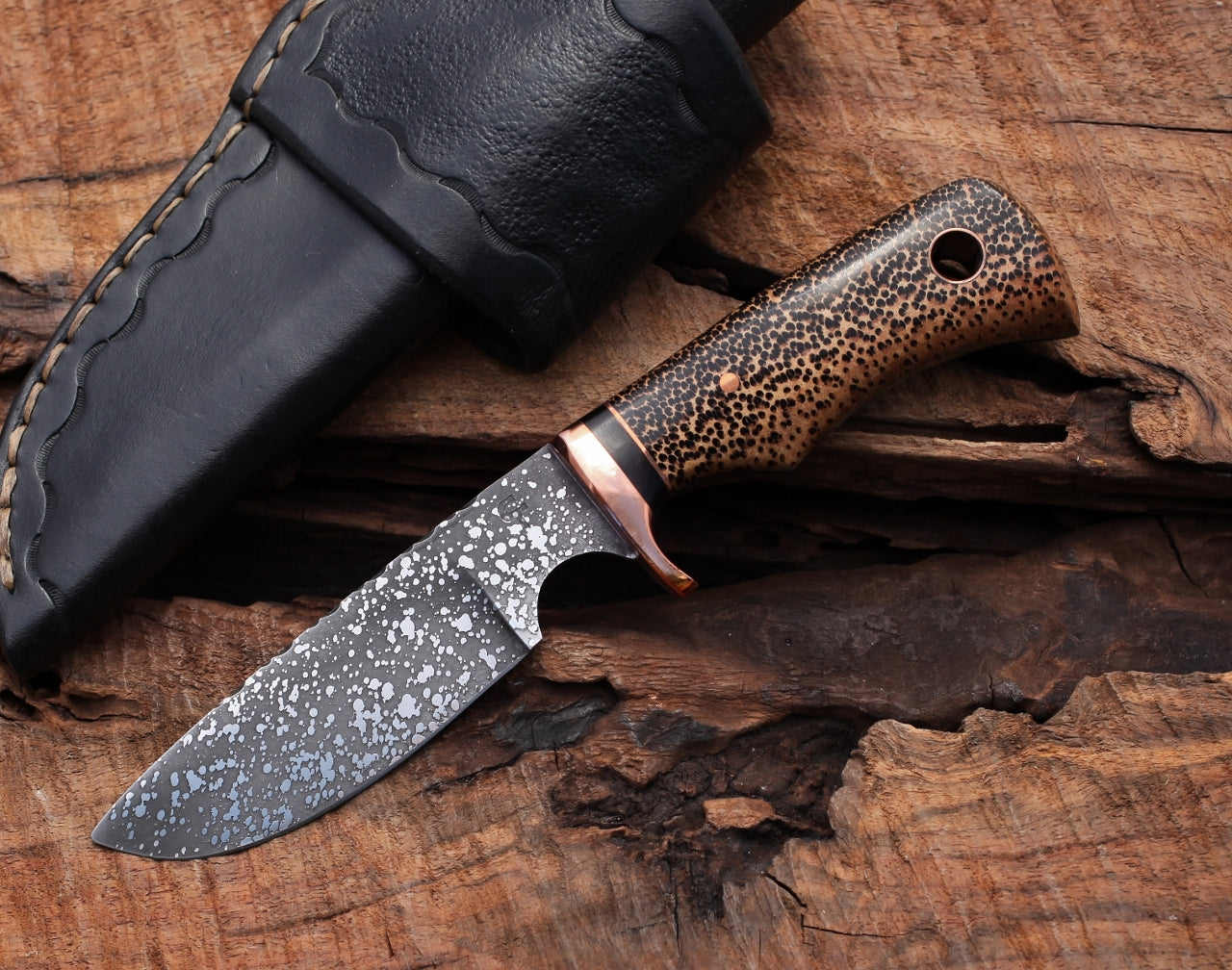 Custom drop point hunting knife, black palm