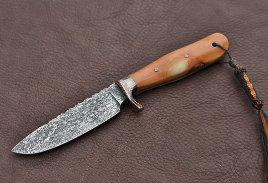 Drop point hunting knife, yew wood