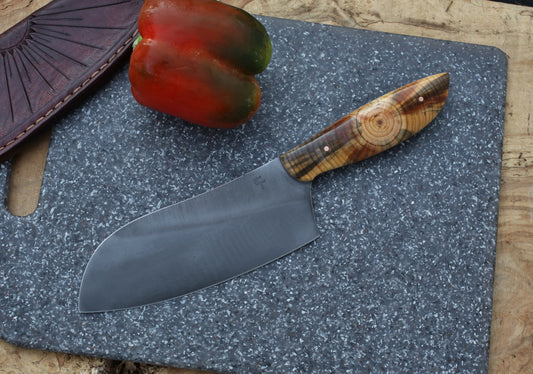 6.5 inch Camp/chef knife, blue Ponderosa pine