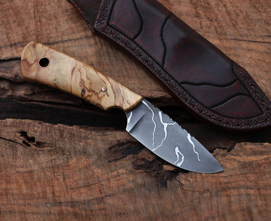 Guardless drop point hunter, spalted birch