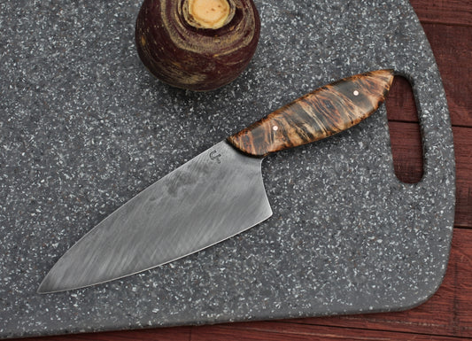 6 inch custom Chefs knife, cottonwood burl