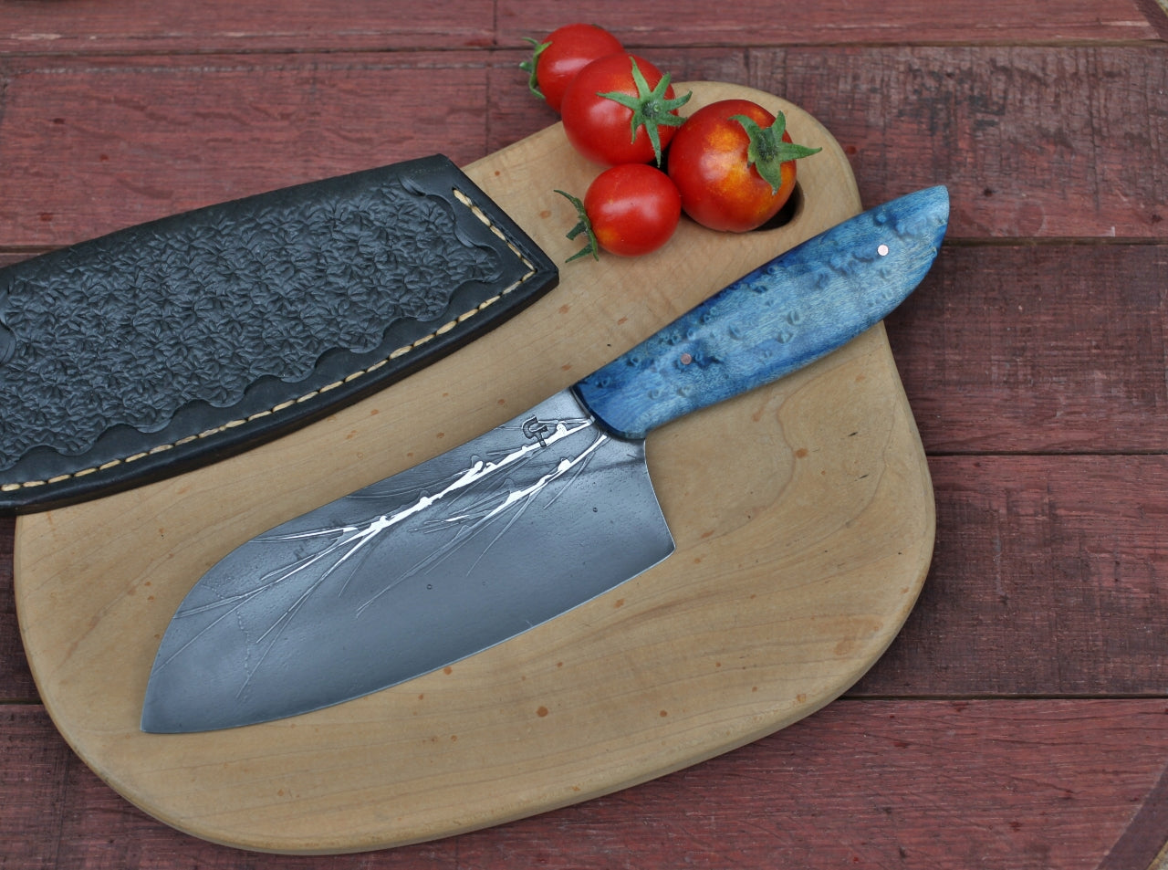 6.5 inch Custom Camp/Chef knife, blue maple